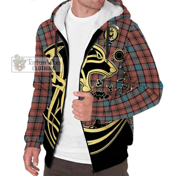 Hannay Dress Tartan Sherpa Hoodie with Family Crest Celtic Wolf Style