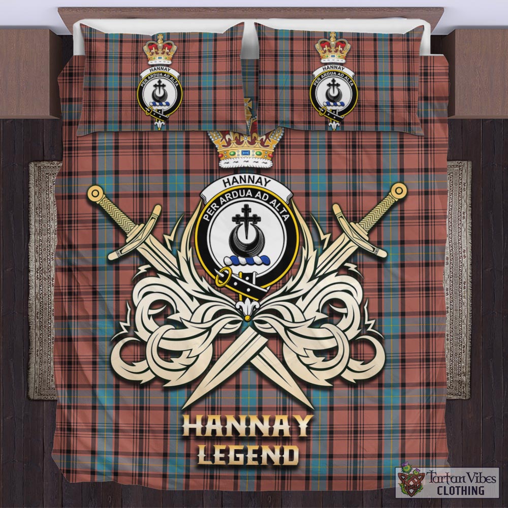 Tartan Vibes Clothing Hannay Dress Tartan Bedding Set with Clan Crest and the Golden Sword of Courageous Legacy