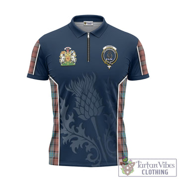 Hannay Dress Tartan Zipper Polo Shirt with Family Crest and Scottish Thistle Vibes Sport Style