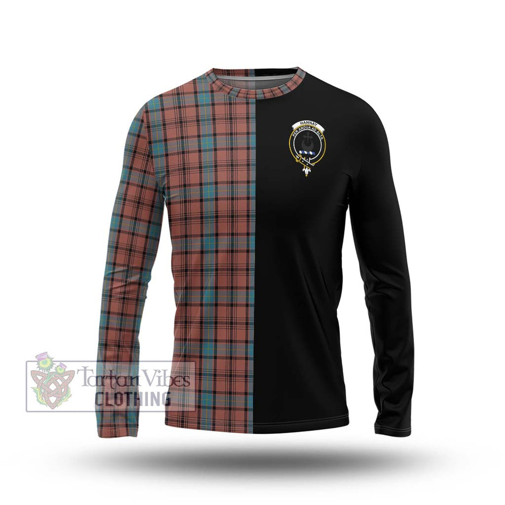 Hannay Dress Tartan Long Sleeve T-Shirt with Family Crest and Half Of Me Style Unisex - Tartanvibesclothing Shop