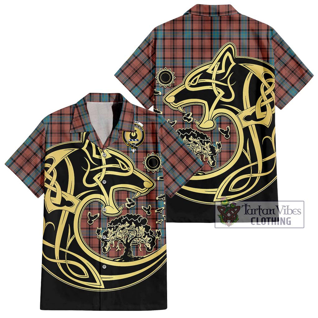 Hannay Dress Tartan Short Sleeve Button Shirt with Family Crest Celtic Wolf Style Kid - Tartan Vibes Clothing