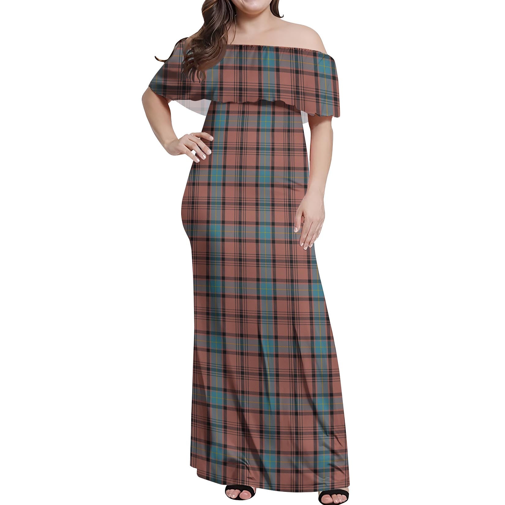 Hannay Dress Tartan Off Shoulder Long Dress Women's Dress - Tartanvibesclothing