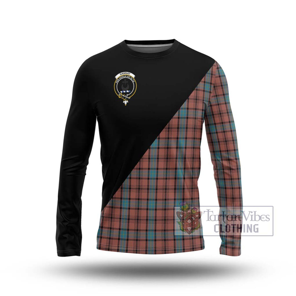 Hannay Dress Tartan Long Sleeve T-Shirt with Family Crest and Military Logo Style Unisex - Tartanvibesclothing Shop