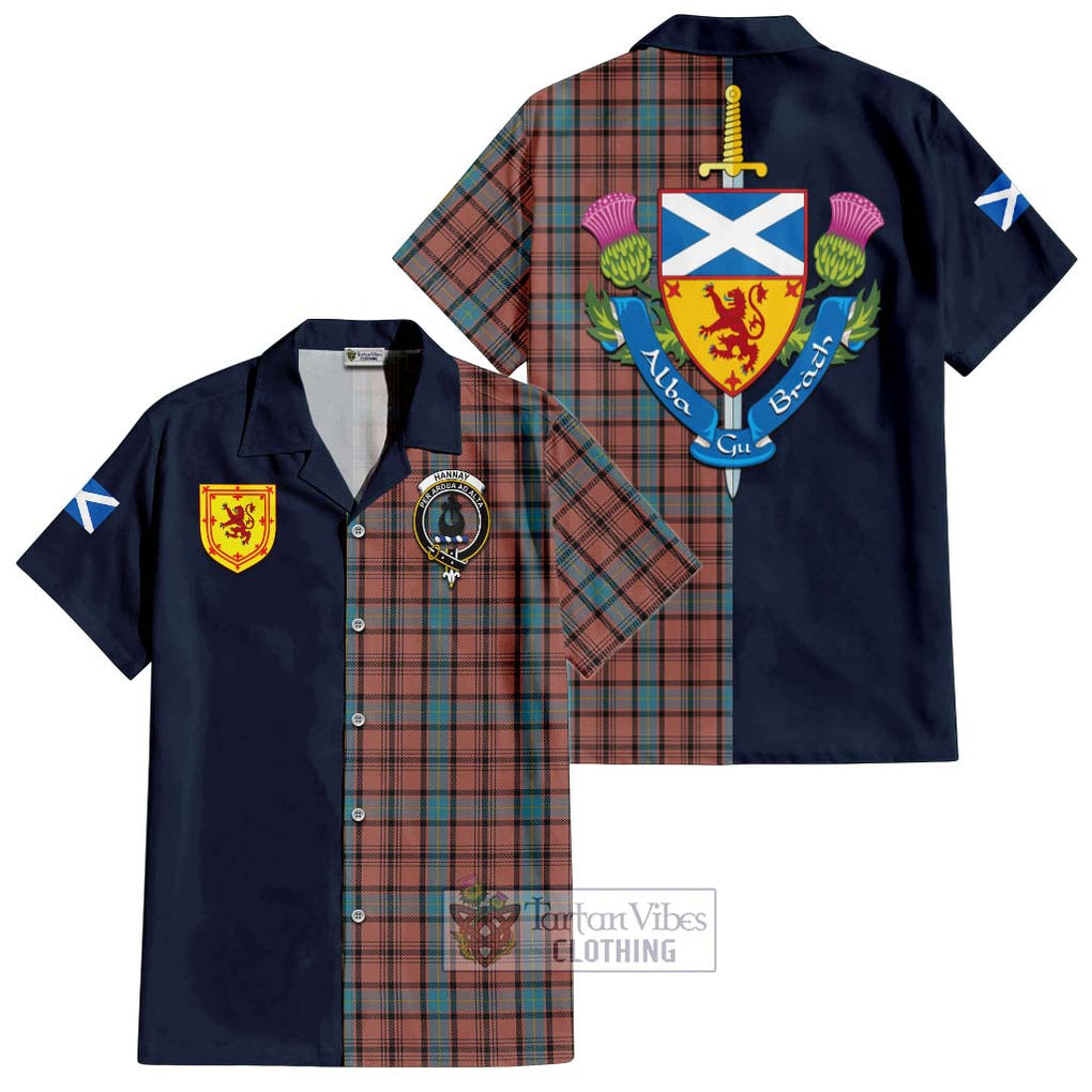 Tartan Vibes Clothing Hannay Dress Tartan Short Sleeve Button Shirt with Scottish Lion Royal Arm Half Style