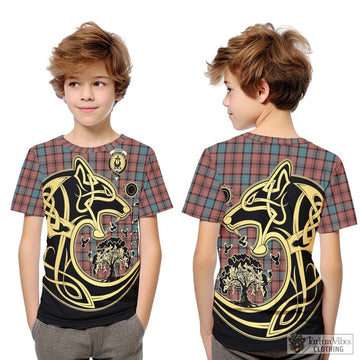 Hannay Dress Tartan Kid T-Shirt with Family Crest Celtic Wolf Style