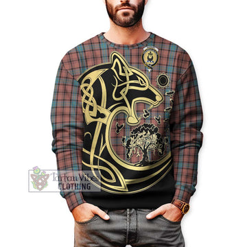 Hannay Dress Tartan Sweatshirt with Family Crest Celtic Wolf Style