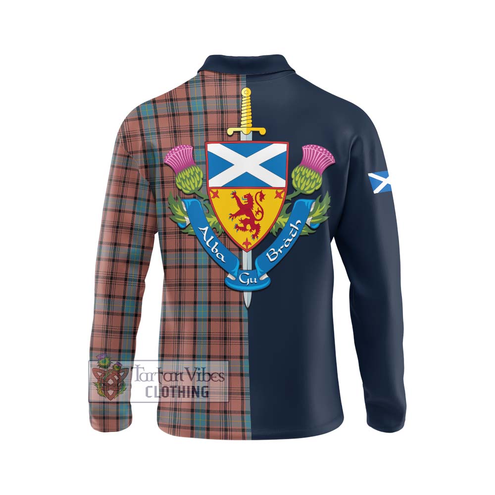 Tartan Vibes Clothing Hannay Dress Tartan Long Sleeve Polo Shirt with Scottish Lion Royal Arm Half Style