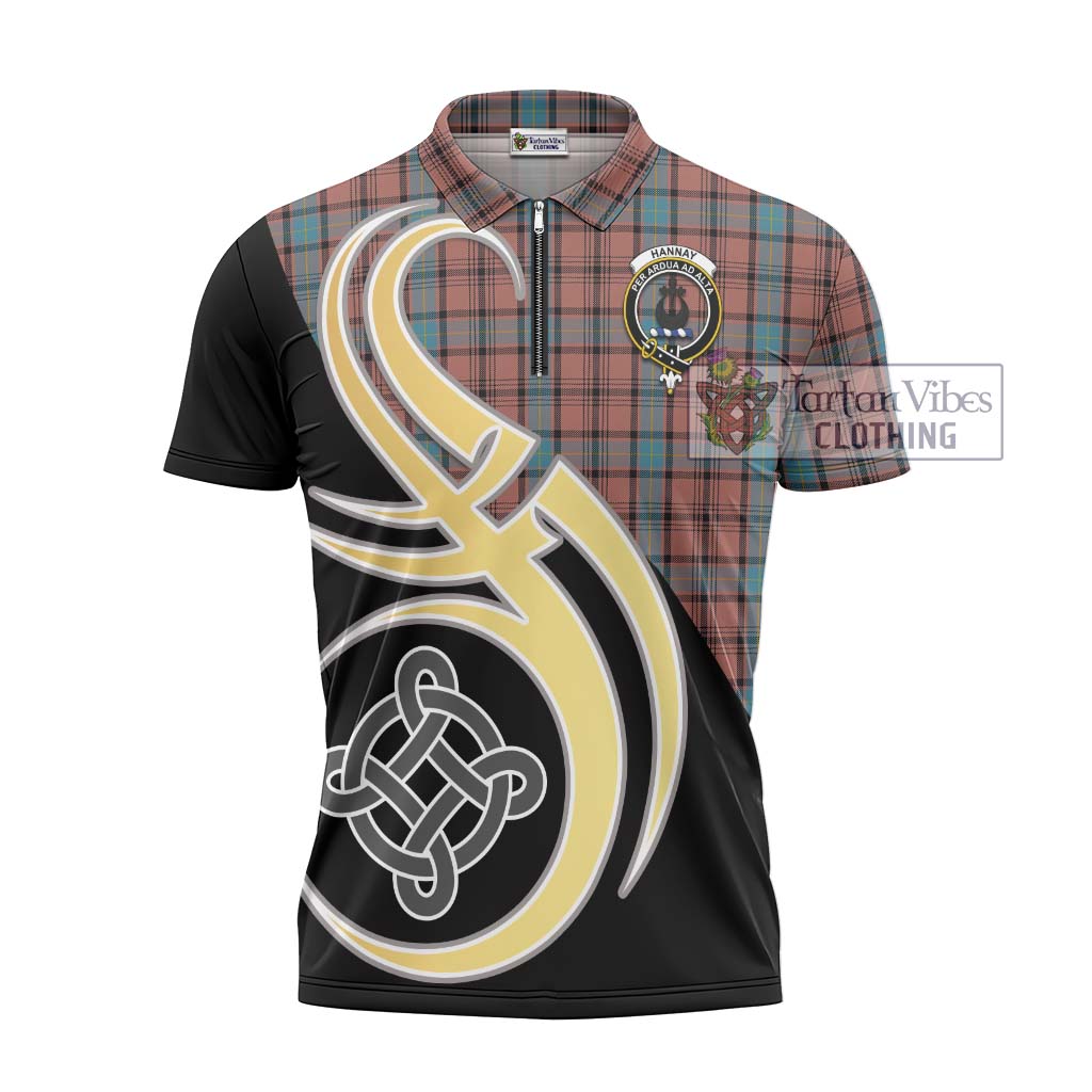 Tartan Vibes Clothing Hannay Dress Tartan Zipper Polo Shirt with Family Crest and Celtic Symbol Style