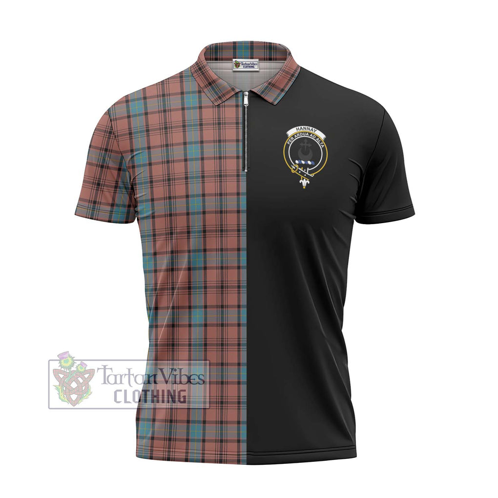 Hannay Dress Tartan Zipper Polo Shirt with Family Crest and Half Of Me Style - Tartanvibesclothing Shop