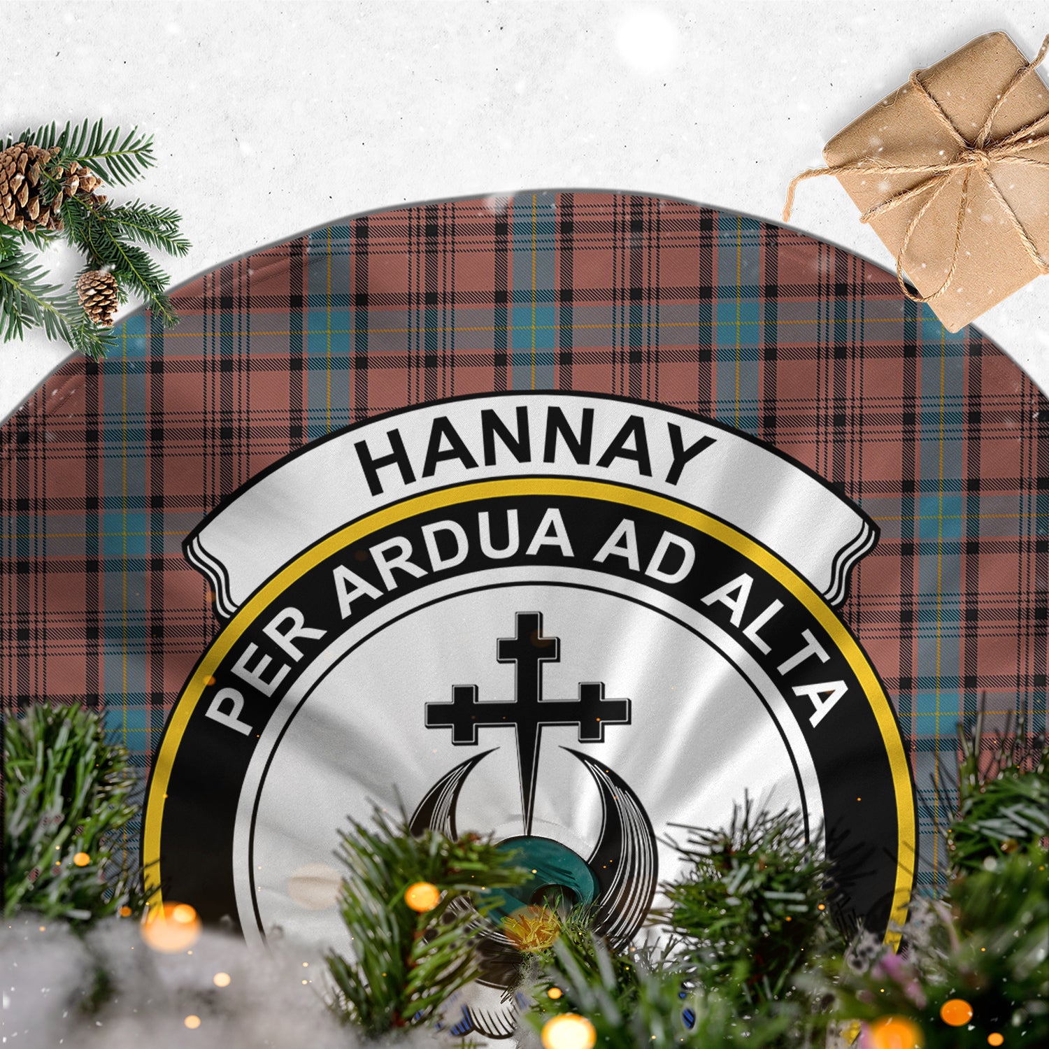 Hannay Dress Tartan Christmas Tree Skirt with Family Crest - Tartanvibesclothing