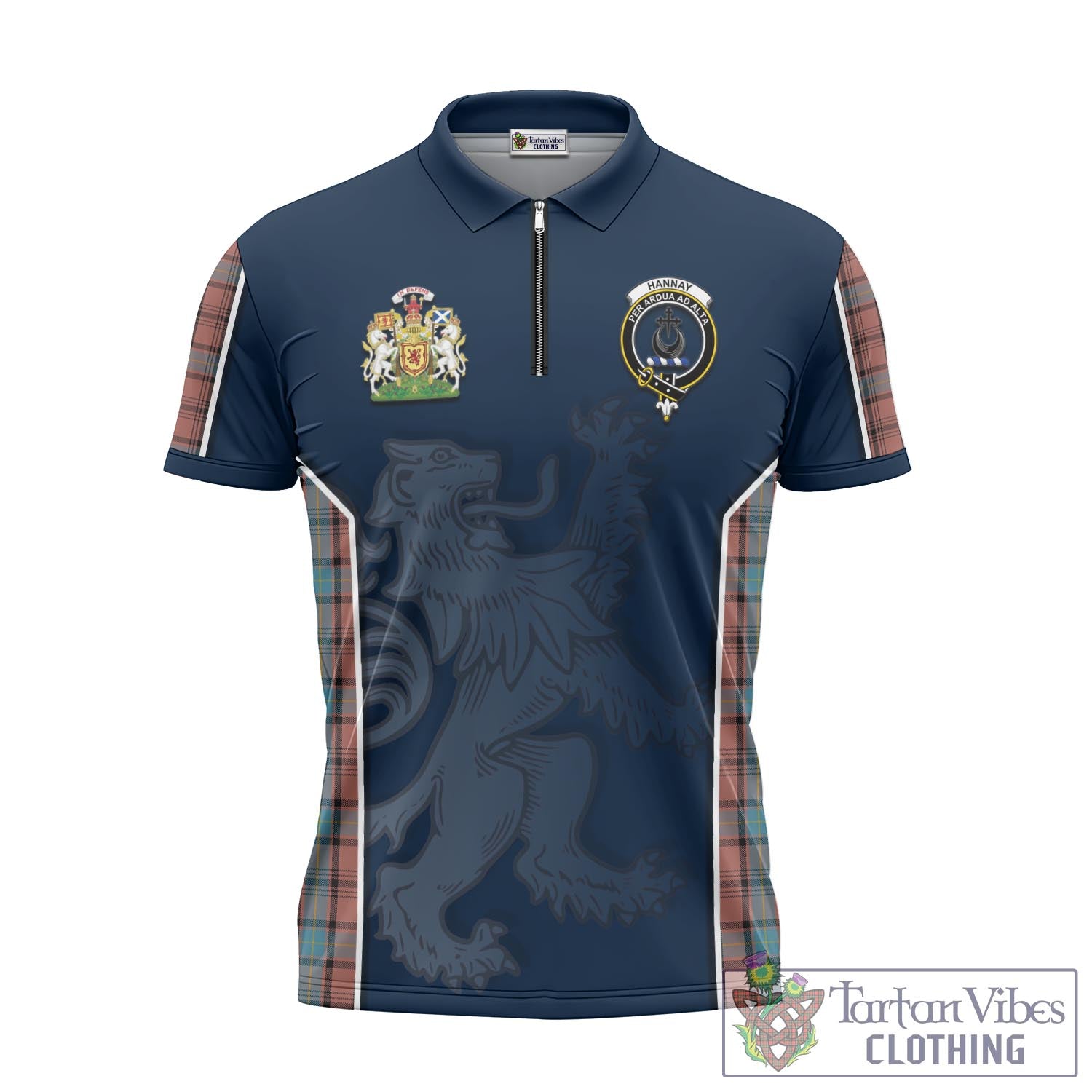 Tartan Vibes Clothing Hannay Dress Tartan Zipper Polo Shirt with Family Crest and Lion Rampant Vibes Sport Style