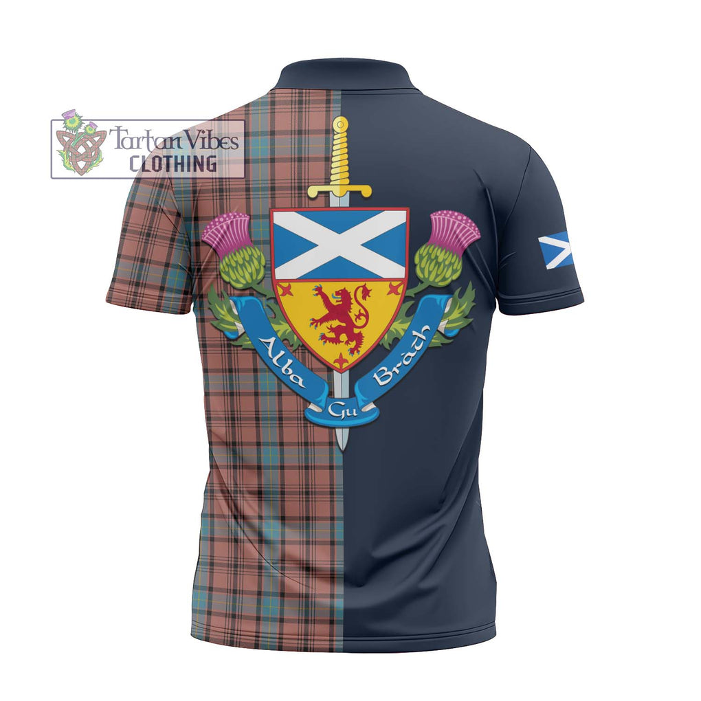 Tartan Vibes Clothing Hannay Dress Tartan Zipper Polo Shirt with Scottish Lion Royal Arm Half Style