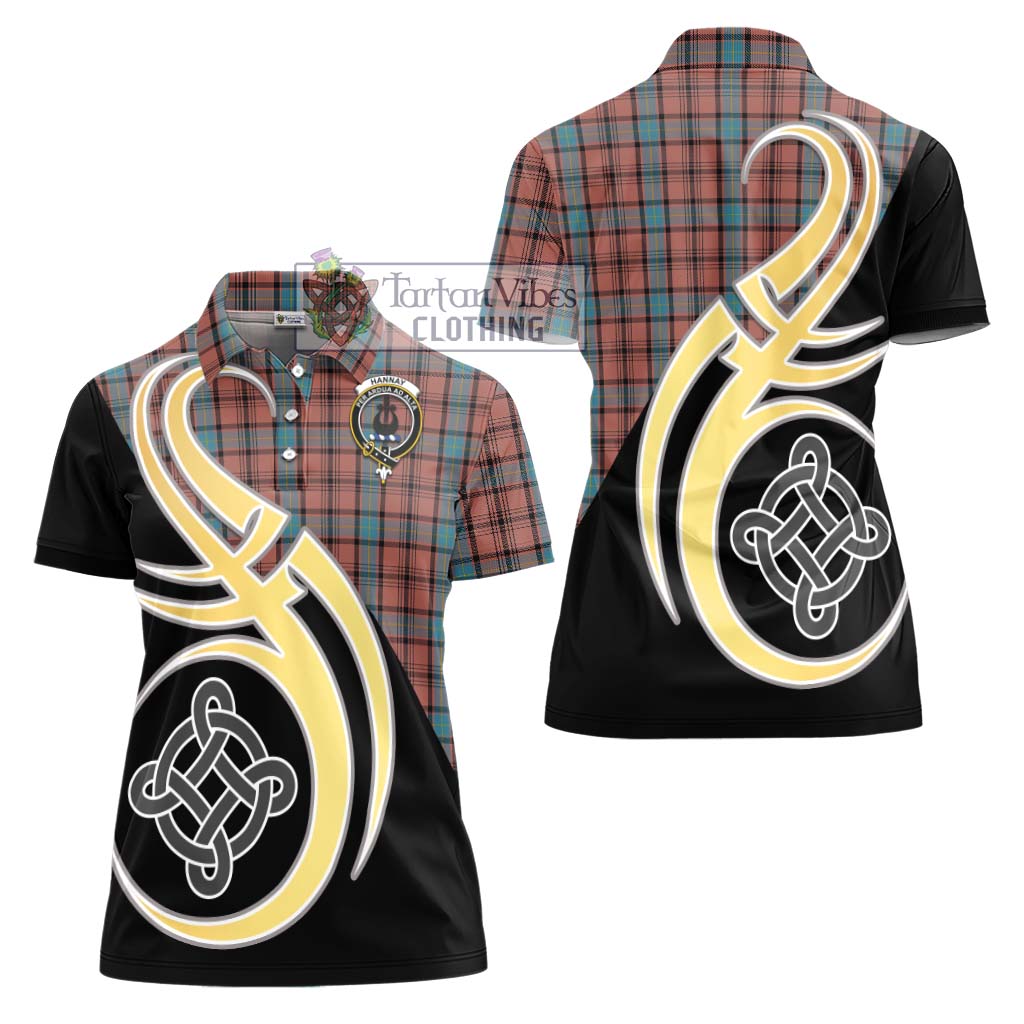 Hannay Dress Tartan Women's Polo Shirt with Family Crest and Celtic Symbol Style - Tartan Vibes Clothing