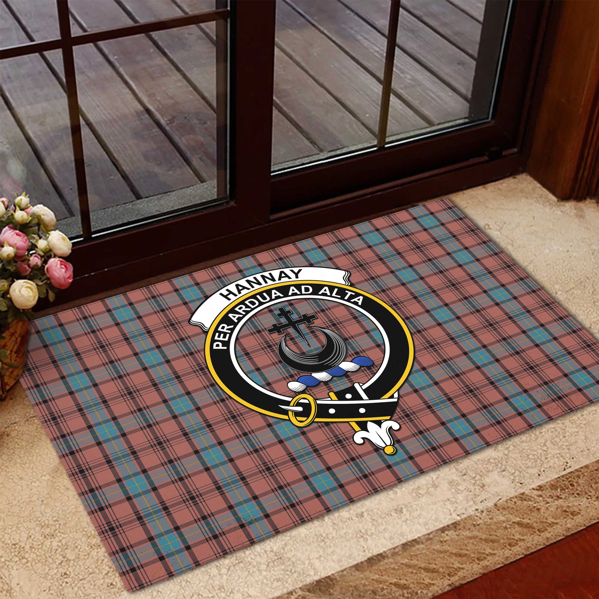 Hannay Dress Tartan Door Mat with Family Crest - Tartanvibesclothing