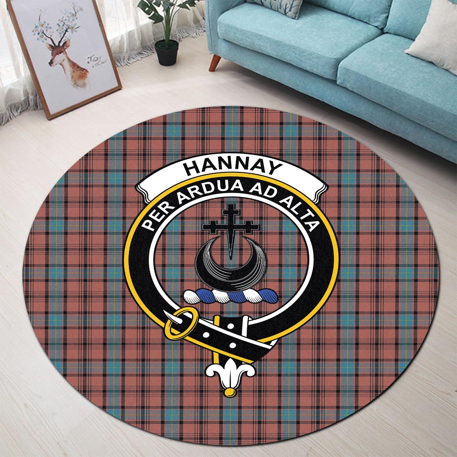 hannay-dress-tartan-round-rug-with-family-crest