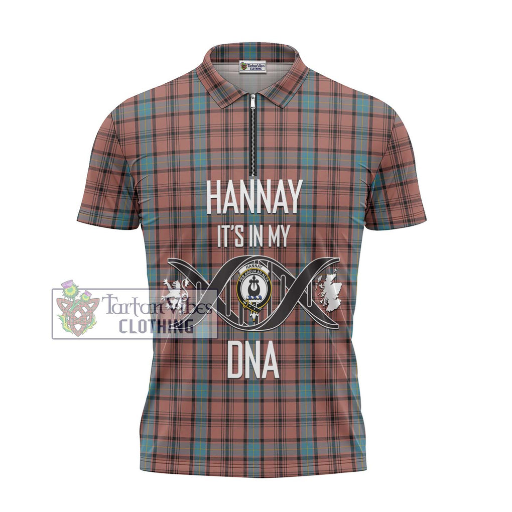 Hannay Dress Tartan Zipper Polo Shirt with Family Crest DNA In Me Style - Tartanvibesclothing Shop