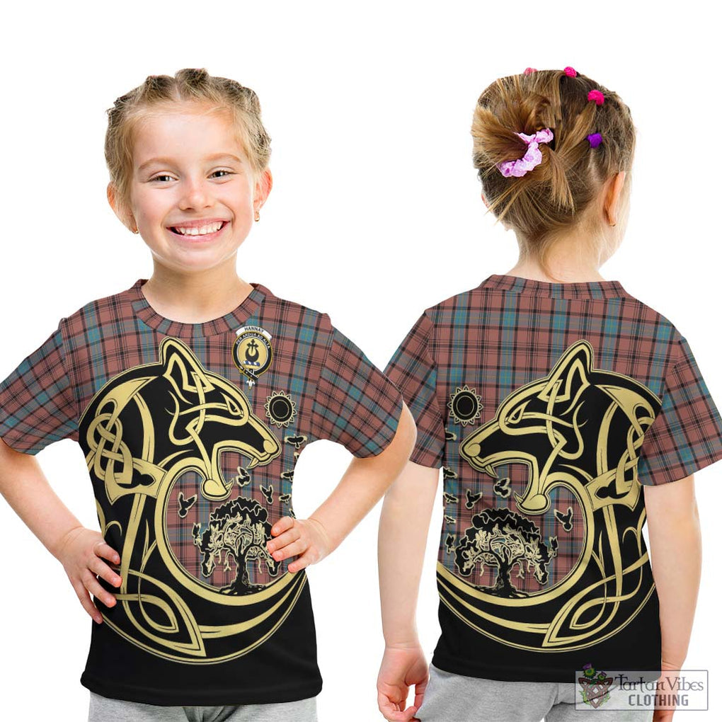 Hannay Dress Tartan Kid T-Shirt with Family Crest Celtic Wolf Style - Tartan Vibes Clothing