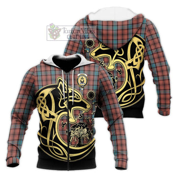 Hannay Dress Tartan Knitted Hoodie with Family Crest Celtic Wolf Style