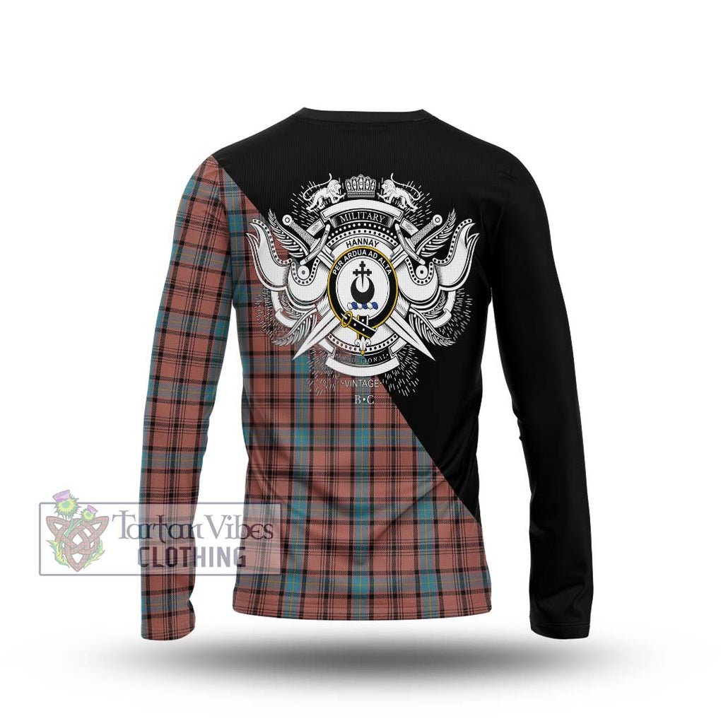 Hannay Dress Tartan Long Sleeve T-Shirt with Family Crest and Military Logo Style - Tartanvibesclothing Shop