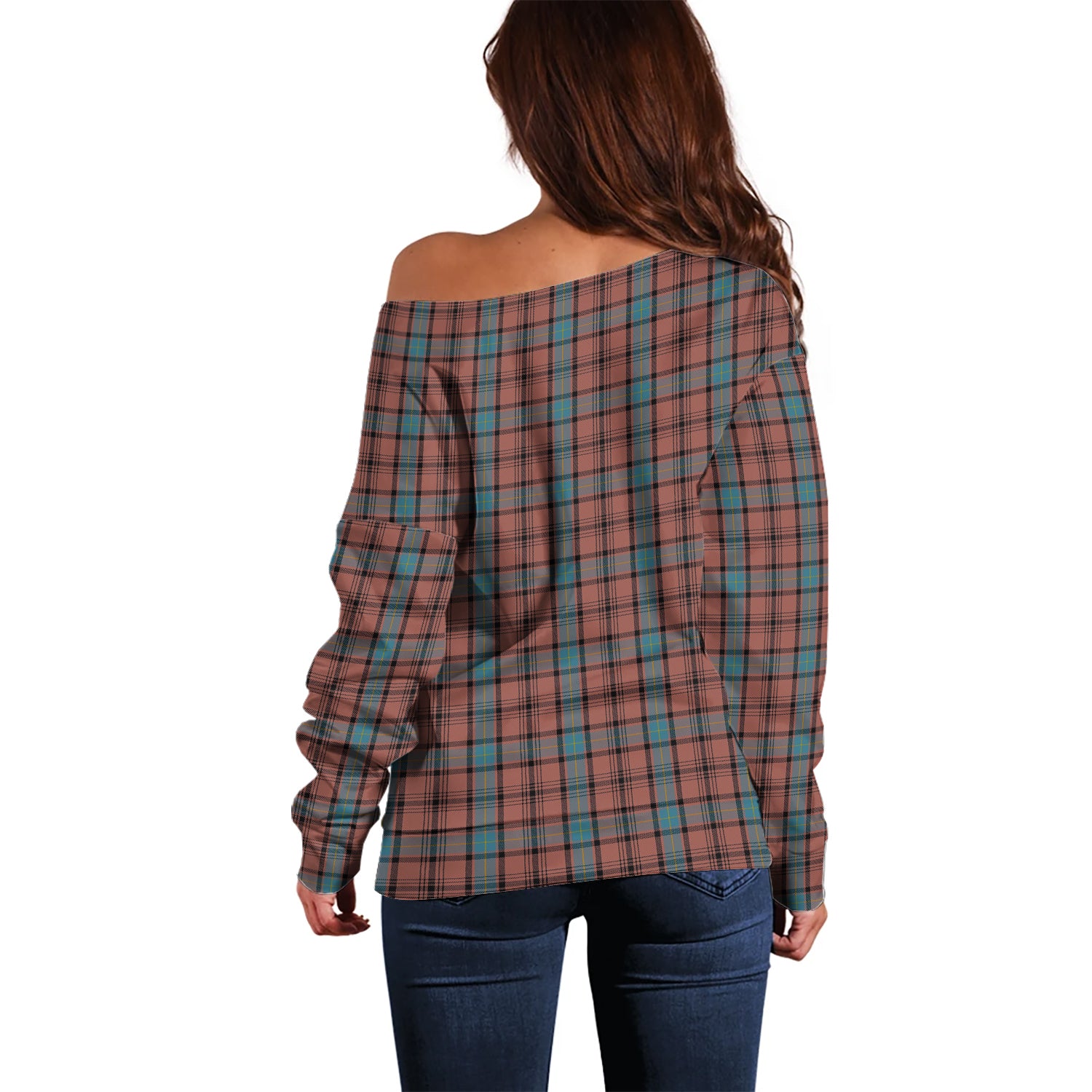 Hannay Dress Tartan Off Shoulder Women Sweater with Family Crest - Tartanvibesclothing