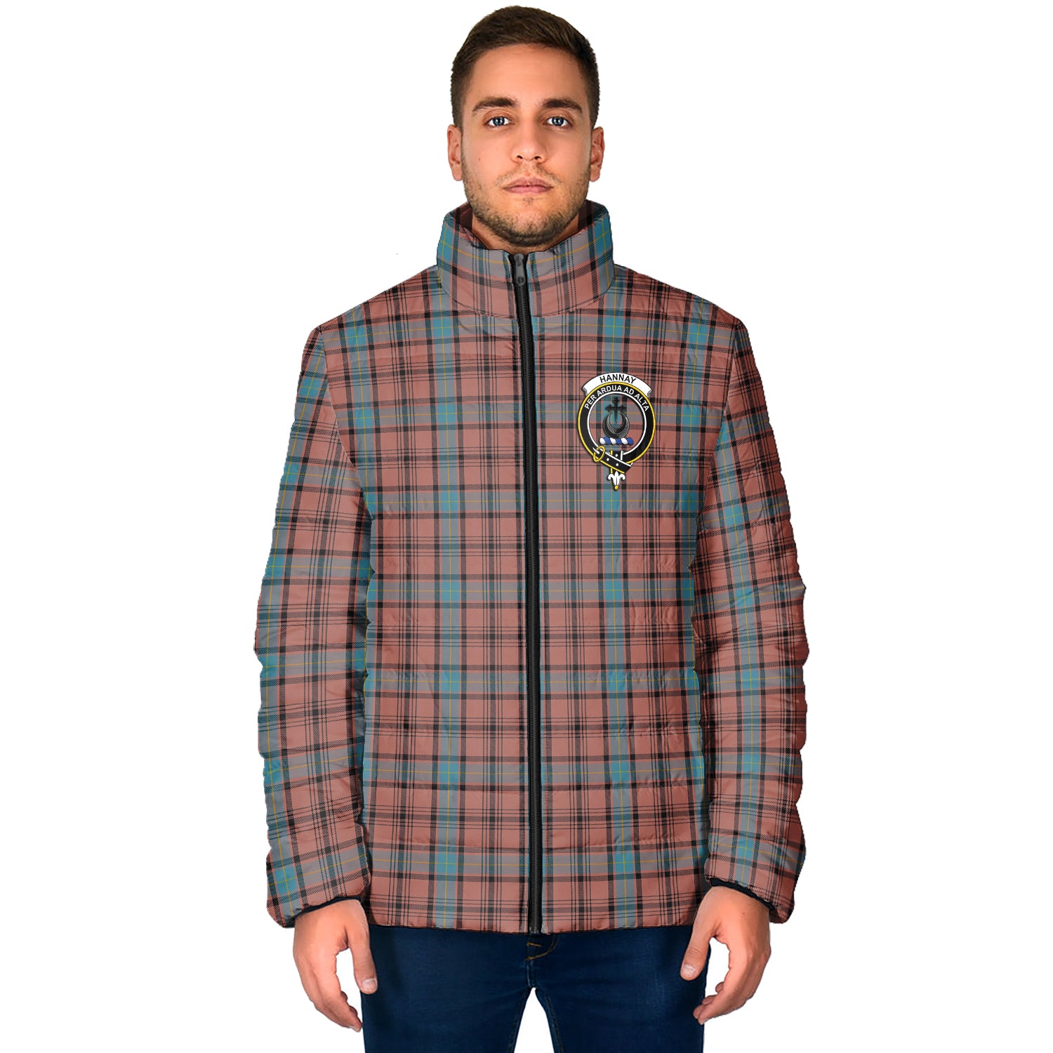 Hannay Dress Tartan Padded Jacket with Family Crest - Tartan Vibes Clothing