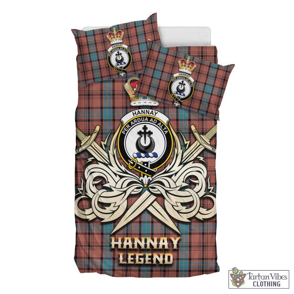 Tartan Vibes Clothing Hannay Dress Tartan Bedding Set with Clan Crest and the Golden Sword of Courageous Legacy