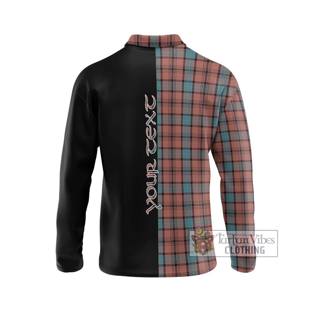 Hannay Dress Tartan Long Sleeve Polo Shirt with Family Crest and Half Of Me Style - Tartanvibesclothing Shop