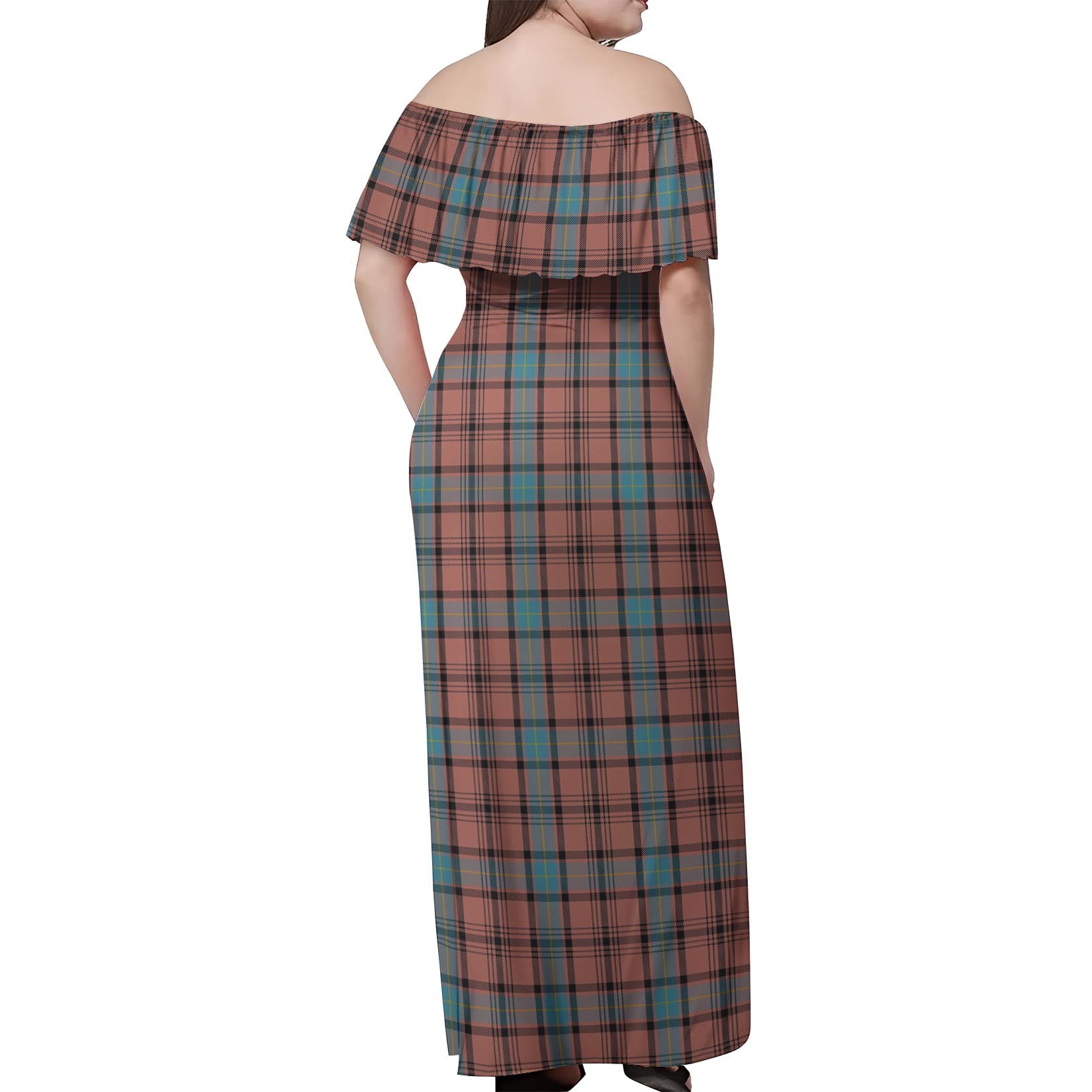 Hannay Dress Tartan Off Shoulder Long Dress - Tartanvibesclothing