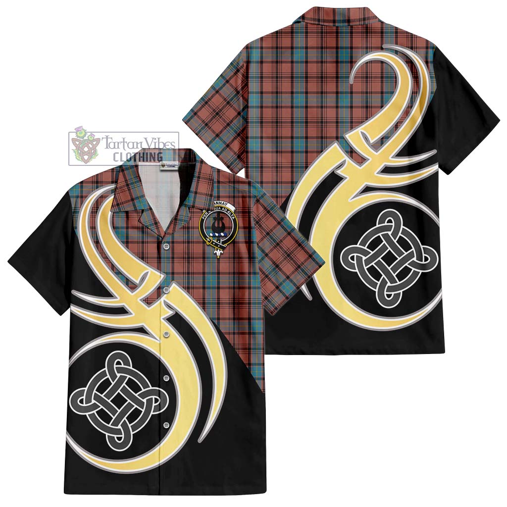 Hannay Dress Tartan Short Sleeve Button Shirt with Family Crest and Celtic Symbol Style - Tartan Vibes Clothing