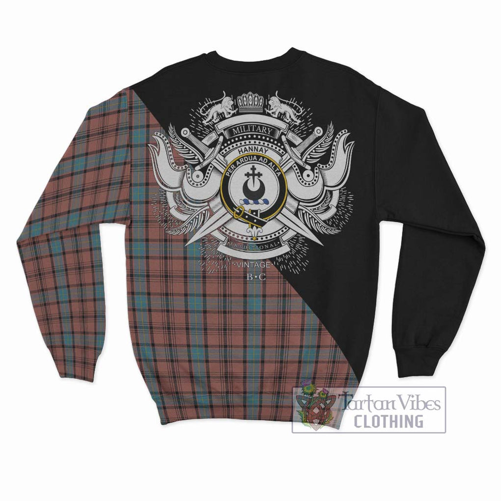 Hannay Dress Tartan Sweatshirt with Family Crest and Military Logo Style - Tartanvibesclothing Shop