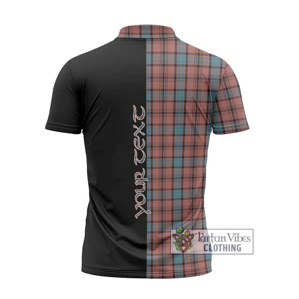 Hannay Dress Tartan Zipper Polo Shirt with Family Crest and Half Of Me Style - Tartanvibesclothing Shop