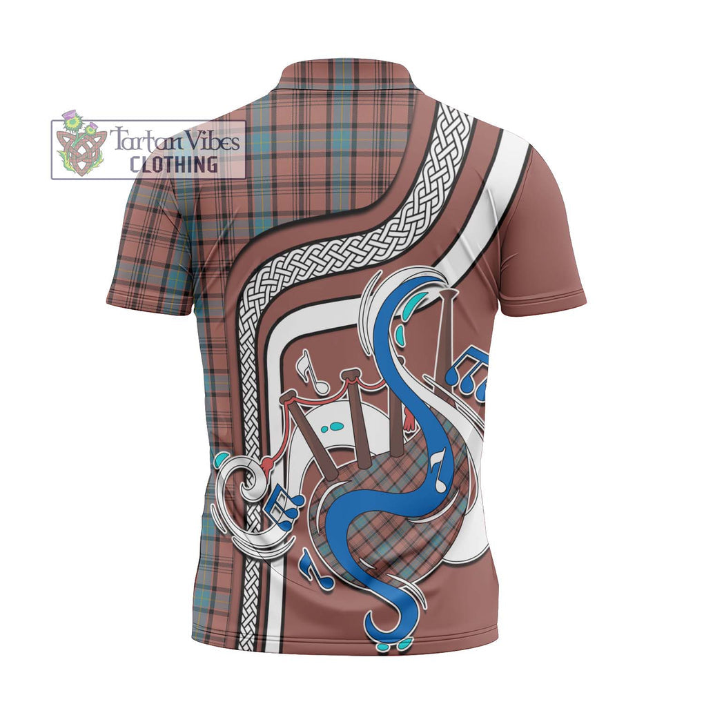 Hannay Dress Tartan Zipper Polo Shirt with Epic Bagpipe Style - Tartanvibesclothing Shop