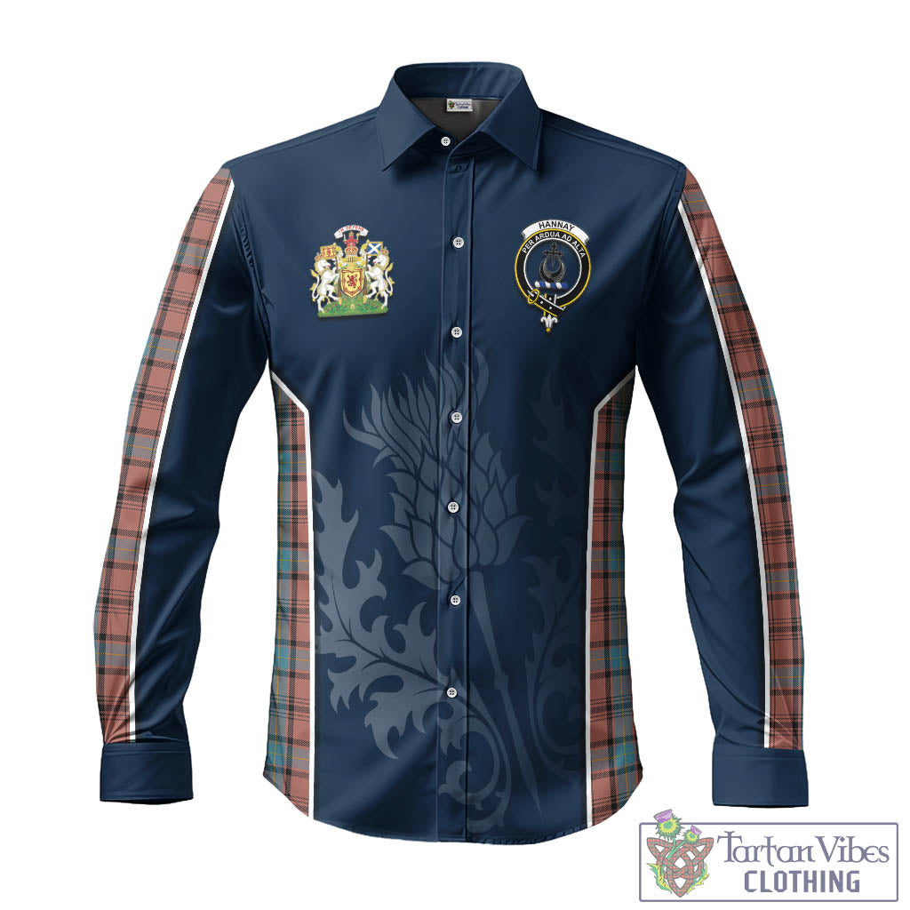 Tartan Vibes Clothing Hannay Dress Tartan Long Sleeve Button Up Shirt with Family Crest and Scottish Thistle Vibes Sport Style