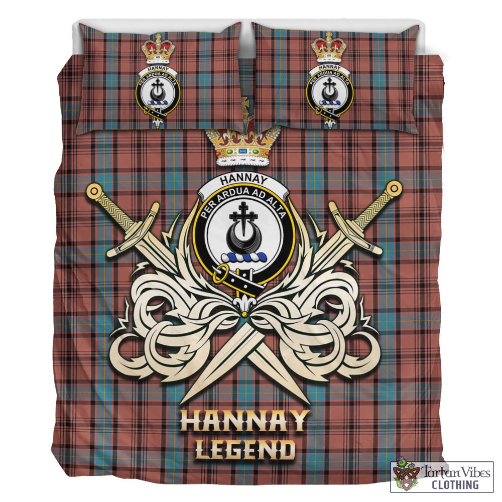 Tartan Vibes Clothing Hannay Dress Tartan Bedding Set with Clan Crest and the Golden Sword of Courageous Legacy