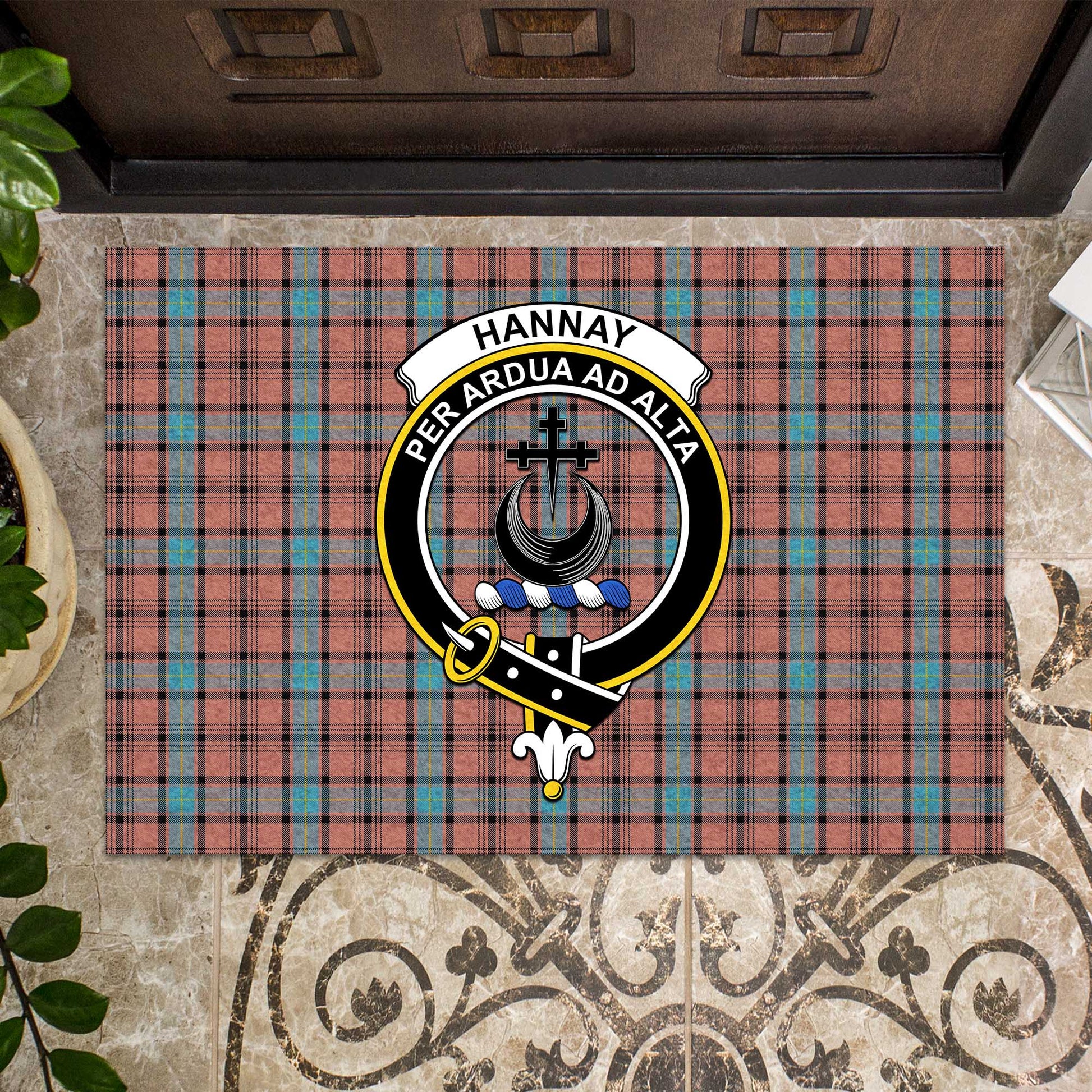 Hannay Dress Tartan Door Mat with Family Crest - Tartanvibesclothing