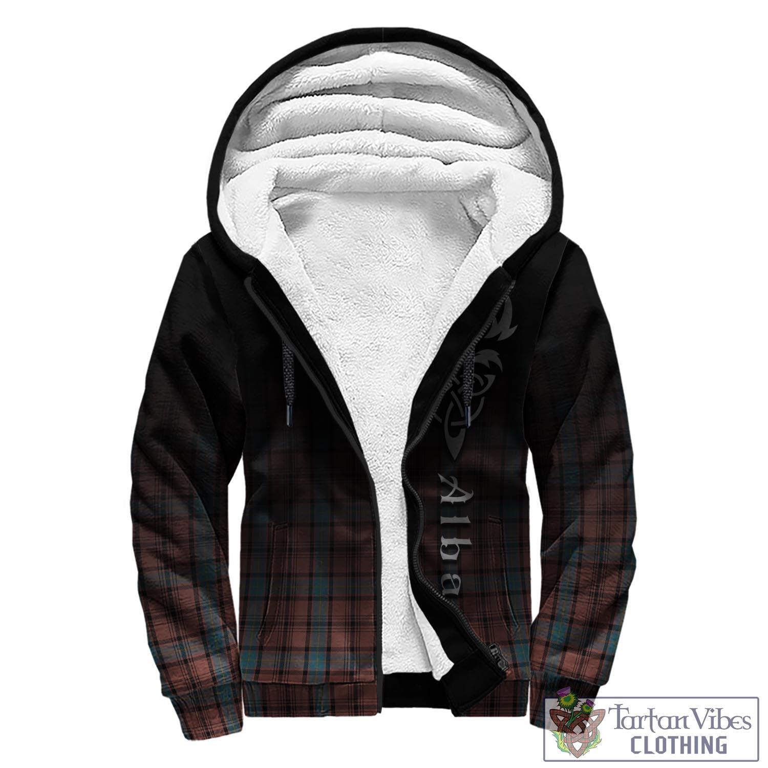 Tartan Vibes Clothing Hannay Dress Tartan Sherpa Hoodie Featuring Alba Gu Brath Family Crest Celtic Inspired