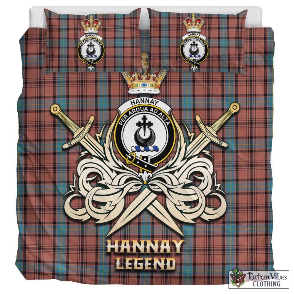 Tartan Vibes Clothing Hannay Dress Tartan Bedding Set with Clan Crest and the Golden Sword of Courageous Legacy