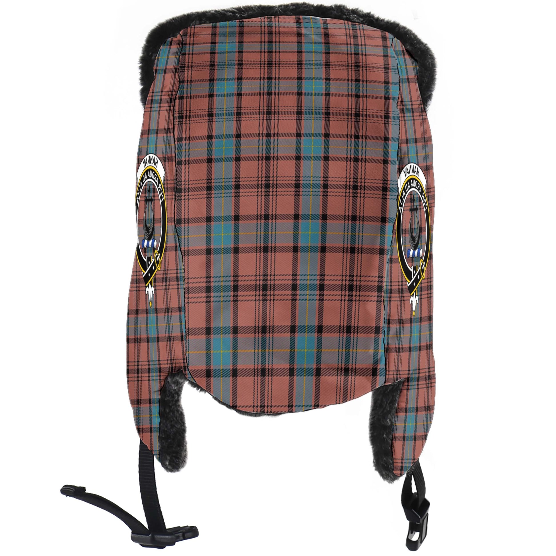 Hannay Dress Tartan Winter Trapper Hat with Family Crest - Tartanvibesclothing