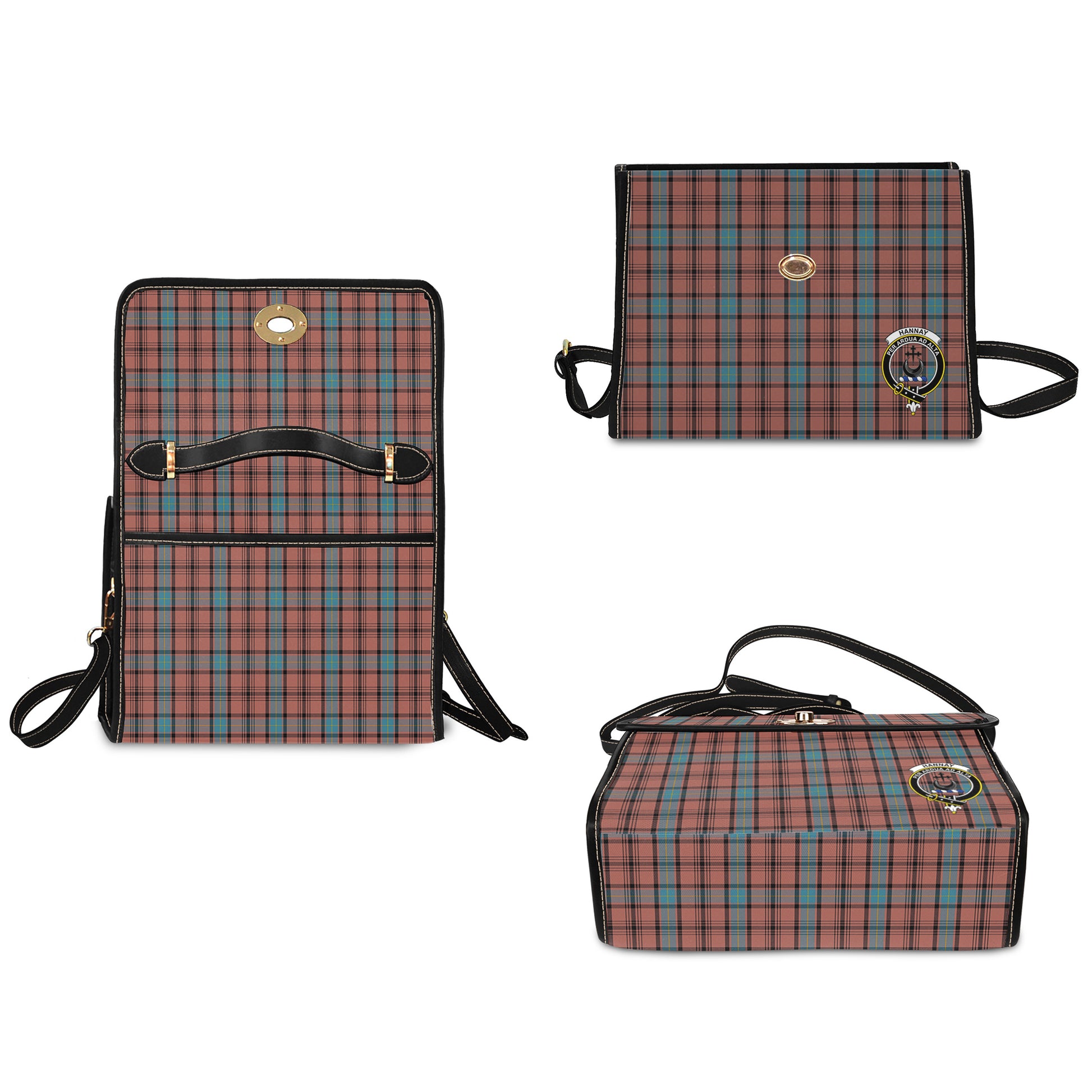 hannay-dress-tartan-leather-strap-waterproof-canvas-bag-with-family-crest