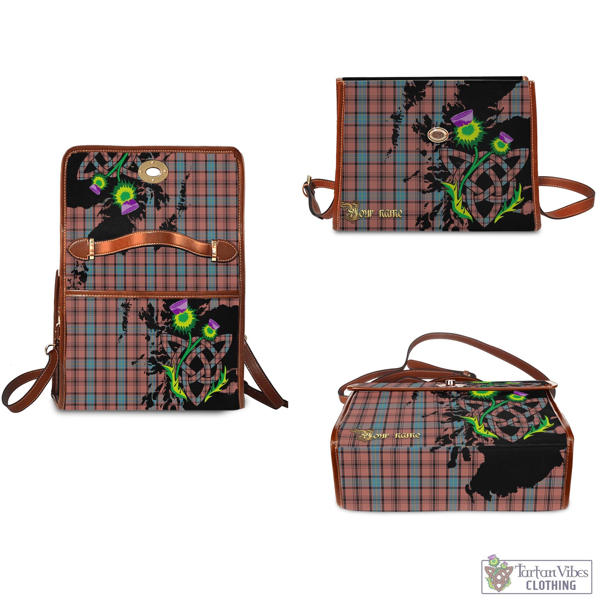 Tartan Vibes Clothing Hannay Dress Tartan Waterproof Canvas Bag with Scotland Map and Thistle Celtic Accents