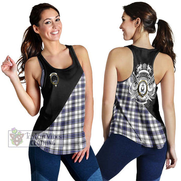 Hannay Tartan Women's Racerback Tanks with Family Crest and Military Logo Style