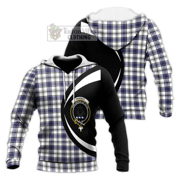 Hannay Tartan Knitted Hoodie with Family Crest Circle Style