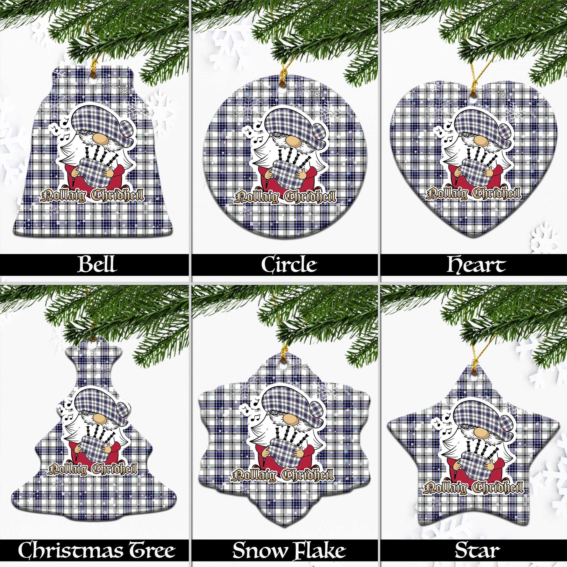 Hannay Modern Tartan Christmas Ornaments with Scottish Gnome Playing Bagpipes Ceramic - Tartanvibesclothing