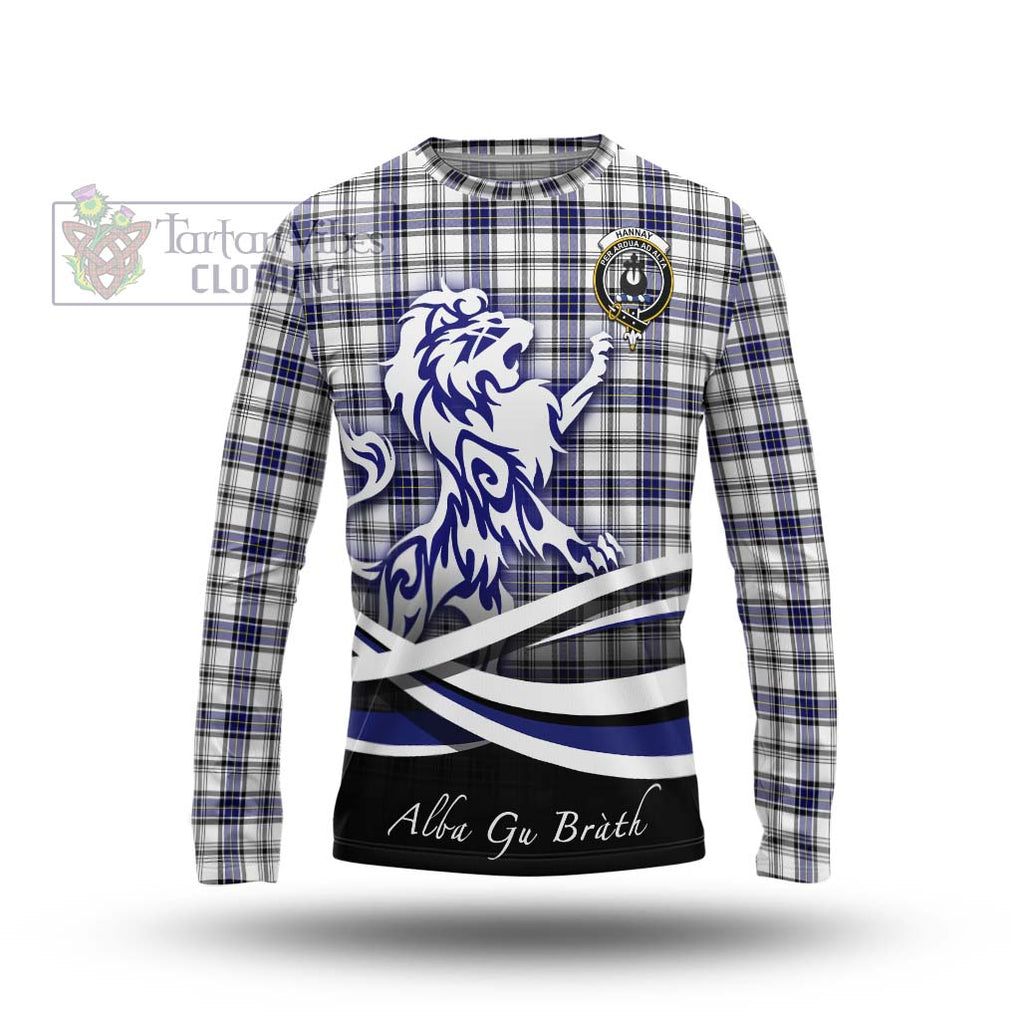 Hannay Tartan Long Sleeve T-Shirt with Alba Gu Brath Regal Lion Emblem Unisex - Tartanvibesclothing Shop