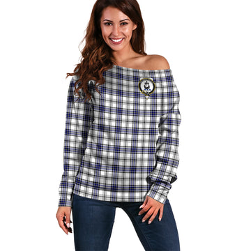 Hannay Tartan Off Shoulder Women Sweater with Family Crest