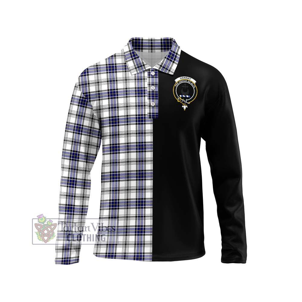 Hannay Tartan Long Sleeve Polo Shirt with Family Crest and Half Of Me Style Unisex - Tartanvibesclothing Shop