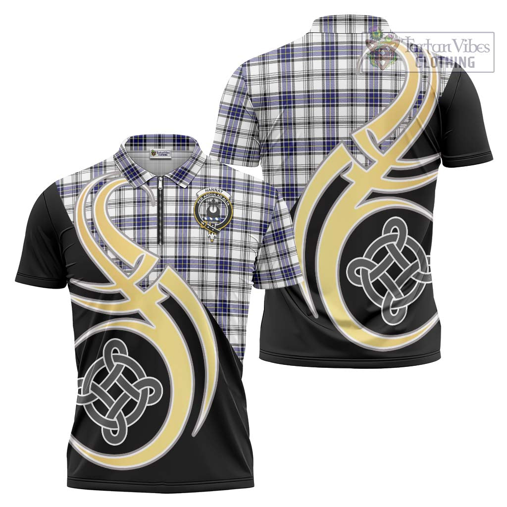 Tartan Vibes Clothing Hannay Modern Tartan Zipper Polo Shirt with Family Crest and Celtic Symbol Style