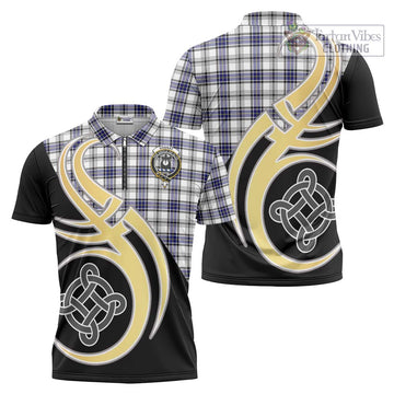 Hannay Tartan Zipper Polo Shirt with Family Crest and Celtic Symbol Style