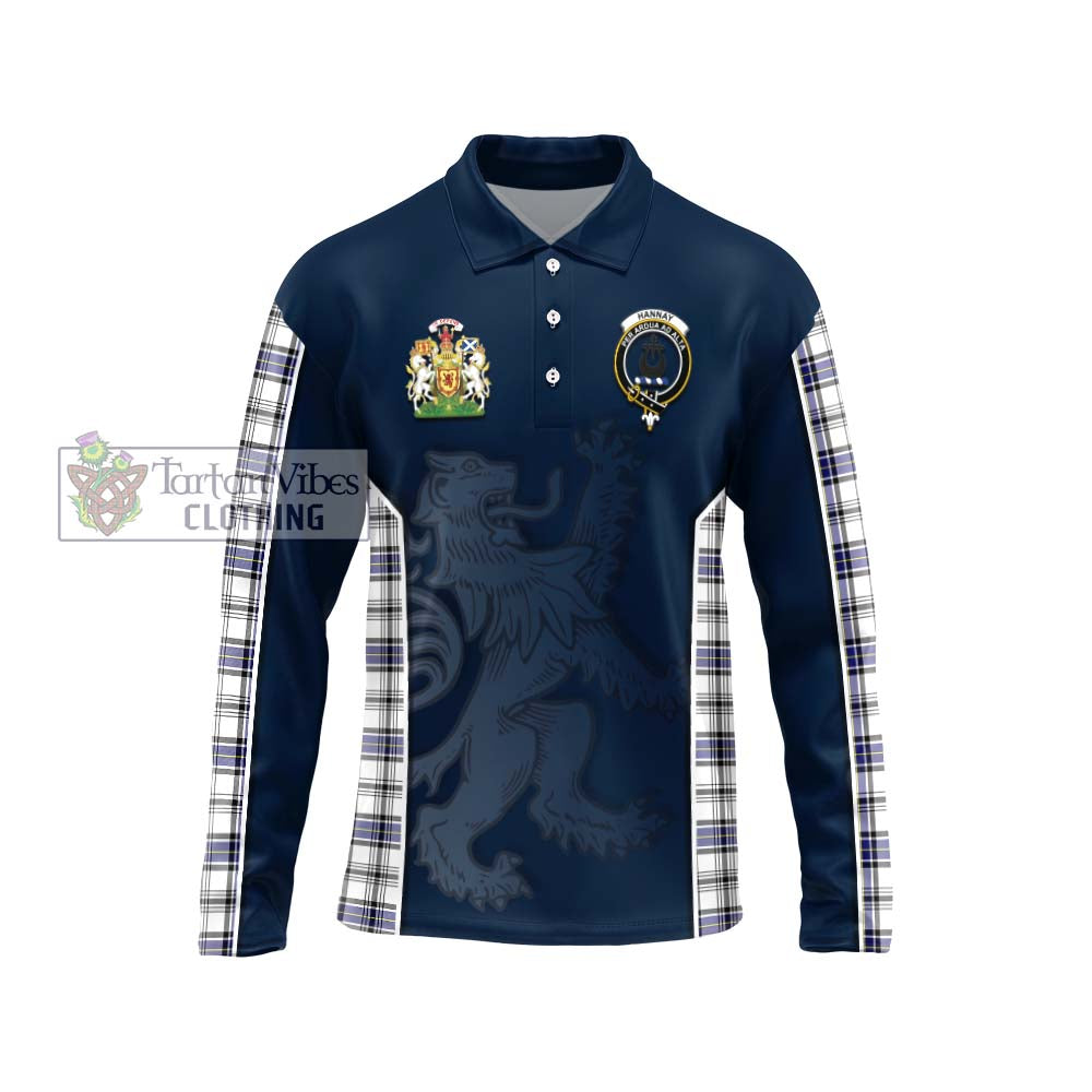 Hannay Tartan Long Sleeve Polo Shirt with Family Crest and Lion Rampant Vibes Sport Style Unisex - Tartan Vibes Clothing