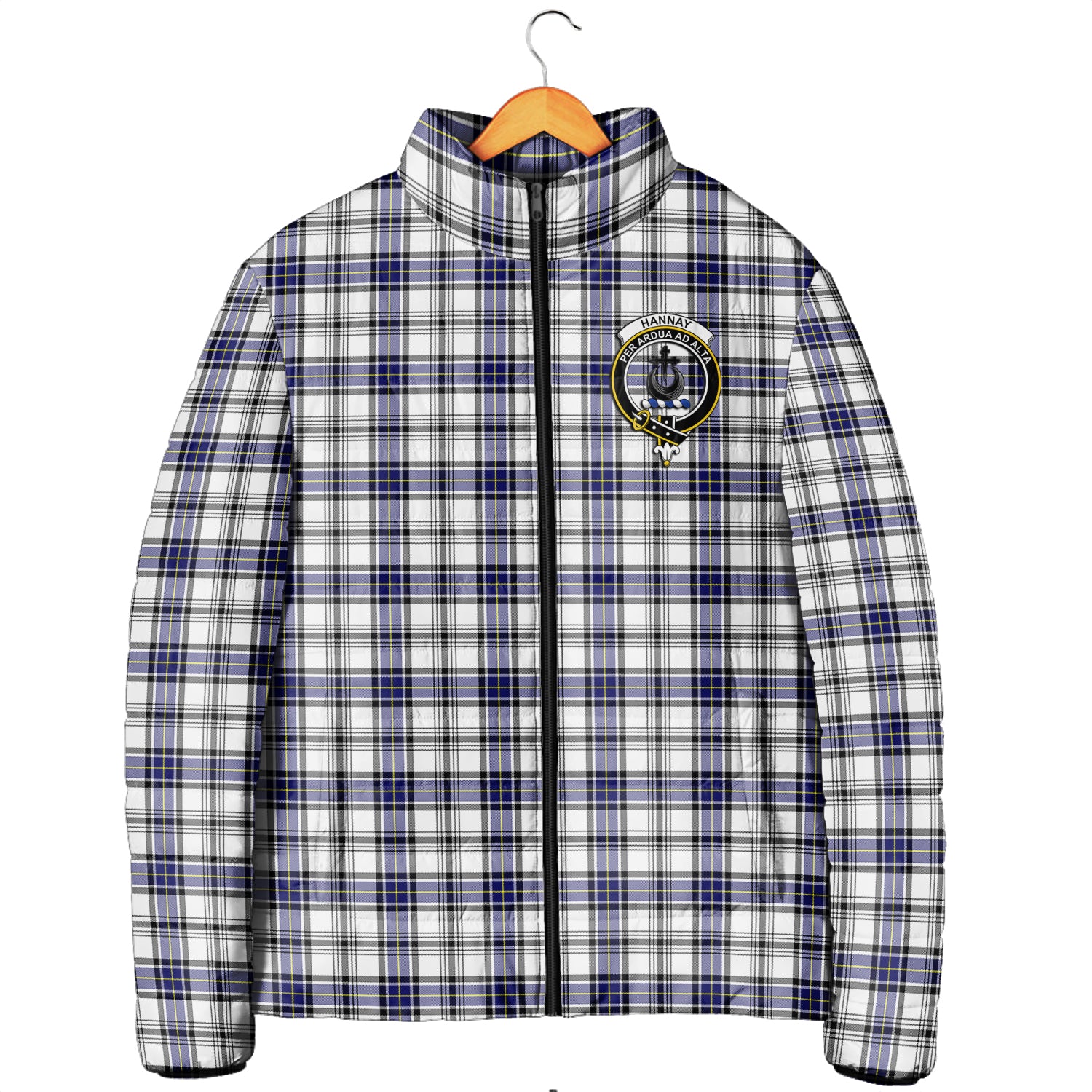 Hannay Tartan Padded Jacket with Family Crest Men's Padded Jacket - Tartan Vibes Clothing